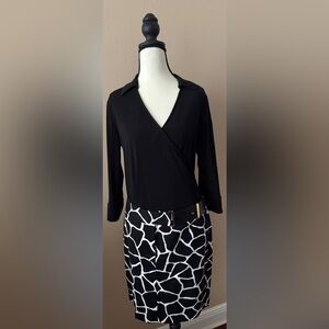 Worthington Stretch Elegant Black Wrap Collared Long sleeve blouse Size S